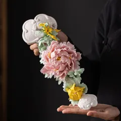 牡丹 花 フラワー 置物 オブジェ ピンク イエロー ホワイト 風水グッズ 精密細工 縁起物 運勢アップ インテリア オフィス 玄関 恋愛運 開運 お守り 魔除け 幸運 金運 健康運 インテリア リビング