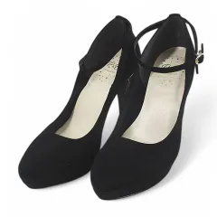 R＆E パンプス プラットフォーム ラメヒール アンクルストラップ 23.0㎝ ブラック 黒系 スエード 調 日本製 