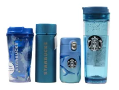 【新品】スタバ 限定ブルー ボトル 4種セット / STARBACKS グリッターボトル ウォーターイン タンブラー ヒマワリ プチ クジラ (#DRC4E)