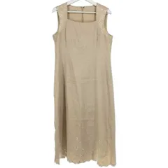 ローラアシュレイ Laura Ashley  リネンワンピース ノースリーブ 刺繍 麻100% 13号  ベージュ 【中古】