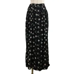 レトロガール RETRO GIRL パンツ ワイド フレア ロング ウエストゴム イージー タック 花柄 F 黒 ピンク ブラック