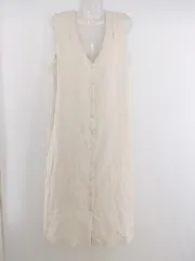 ◇ natural couture Vネック 膝下丈 ジャンパースカート ワンピース サイズF ライトベージュ レディース P  【中古】 【1209090003505】