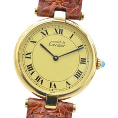 CARTIER カルティエ マストヴァンドーム  GP/革 クォーツ アイボリー文字盤 メンズ腕時計 ヴィンテージ【中古】