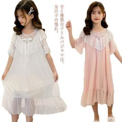 女の子 ネグリジェ 子供 パジャマ ルームワンピース ナイトドレス ルームウェア ナイトウェア 半袖 寝間着 部屋着 プリンセス 半袖 レース お姫様 かわいい ゆったり 110 120 130 140 150 160 xzdshna