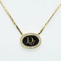 Christian Dior クリスチャンディオール ロゴ ラインストーン GP/エナメル ネックレス ゴールド/ブラック S07-k094
