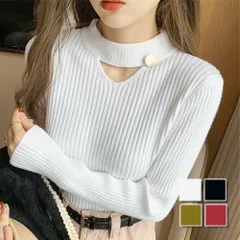 チョーカー風ハイネックリブニット レディース 10代 20代 30代 韓国ファッション カジュアル 秋 冬 無地 シンプル 可愛い 上品 おしゃれ