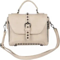 AngelMoon(エンジェルムーン) 母の日 ハンドバッグ レディース スタッズ フラップバッグ ヴィンテージ 小さめ( ベージュ)