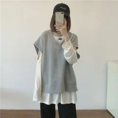 ベスト トップス トレーナー Tシャツ レディース トップス 無地 スウェット 重ね着 おしゃれ ジレ 無地  ノースリーブ 体型カバー ブラック グレー fengxz167