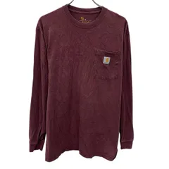 Carhartt 長袖 ロゴTシャツ M エンジ カーハート プルオーバー 胸ポケット ロンT ロングTシャツ シンプル 古着卸 アメリカ仕入 a705-5214