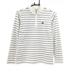 【美品】アディダス 長袖ハイネックシャツ 白×黒 ボーダー クリマクール ハーフジップ  レディース XS/TP ゴルフウェア adidas