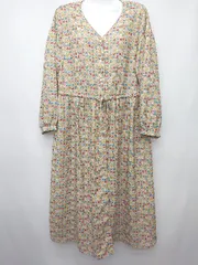 ◇ ehka sopo エヘカソポ 総柄 長袖 膝下丈 ワンピース サイズM ベージュ マルチ レディース P  【1406240028917】