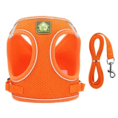 ☆ オレンジ ☆ Mサイズ ☆ 犬 ハーネス リード セット petfb855 犬ハーネスリードセット ハーネス メッシュハーネス ドッグハーネス 犬 犬用 胴輪 リード付き 通気性 反射板 簡単装着 小型犬 中型犬 大型犬 猫 ネコ お散歩 お出かけ