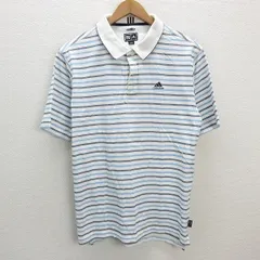 a■アディダス/adidas golf ロゴ刺繍 ボーダー柄 半袖ポロシャツ/ゴルフウェア【L】水色/MENS/123【中古】