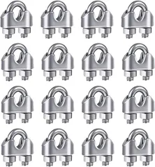 DOUSYU 同舟 ワイヤークリップ 16個セット 収納ケース付き SUS304 ロープ止め ステンレス 固定金具 ワイヤロープの端末加工に用 Wire Rope Clip Clamp(シルバー,  M5(5mm))