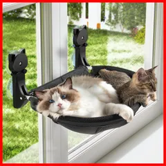 耐荷重18kg（50*36cm）取り付け簡単 取り外し可能（ジッパー設計） 猫ベッド キャット日光浴 窓掛け ハンモック 睡眠 猫 運動 猫 休憩 吸盤式 ベッド 四季兼用 折り畳み式 通気性 猫窓用ハンモック ブラック JUNSPOW