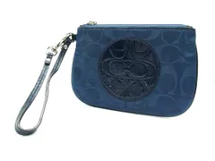■美品■ COACH コーチ シグネチャー ナイロン×パテントレザー ポーチ マルチケース リストレット ネイビー系 DJ6542