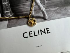 CELINE ラウンドラインストーン トリオンフチャーム ネックレス