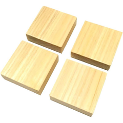 檜 ヒノキ 消しゴムはんこ持ち手 4個セット 【カット用両面テープ付属】 (4cm角（厚み1.5cm）)