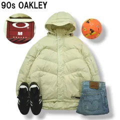 【極暖】 90s ヴィンテージ オークリー OAKLEY フーデット グース ダウン ジャケット ジャンパー ウィンドブレーカー スノー ウェア M アイボリー テック系 メンズ