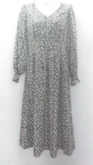 ◇ ⊂ w closet 花柄 ウエスト切替 薄手 ウエストゴム 長袖 ロング ワンピース サイズ M ブラック系 レディース E  【1412090066993】