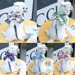 犬 ハーネス リード 犬 猫 リボン 胴輪 ペット用 ik リード付 ハーネス 犬用ハーネス おしゃれ メッシュ チェック柄 ウェア ハーネス ペット かわいい 服 送料無料