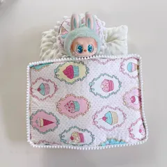 ぬいぐるみ服 labubu 布団 枕 ケーキ アイスクリーム デザート かわいい 17cm 第1/3世代通用 アクセサリー 着せ替え着ぐるみ 着せ替え服 3点セット