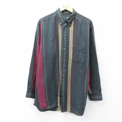 XL/古着 長袖 シャツ メンズ ロング丈 コットン ボタンダウン 緑他 グリーン ストライプ 25sep08 中古 トップス