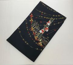 ms241029-1 クリスマス  帯 パーティー 絹 正絹　九寸　名古屋帯 西陣織 クリスマスシリーズ 　サンタクロース　 ツリー