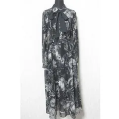 未使用 24AW Diagram ダイアグラム グレースコンチネンタル リボン付ロゴフラワープリントワンピース 0324431023 36 ブラック レディース 古着 中古 USED