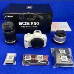 展示美品 保証★Canon キヤノン EOS R50 EOSR50WH-WZK ミラーレス一眼カメラ ダブルズームキット(RF-S18-45+RF-S55-210) ホワイト