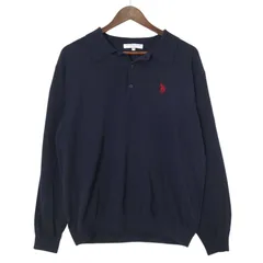 U.S. POLO ASSN. ユーエス ポロ アッスン 通年 ロゴ刺繍★ 長袖 ニット ポロシャツ Sz.M メンズ 紺 ネイビー