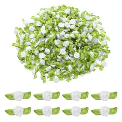 uxcell 500個 ミニリボンバラ 花 リボン クラフト用 15mm/0.6インチ直径 小さな人工装飾アップリケ 花 リボン DIYウェディング誕生日祭り 装飾用 ホワイト