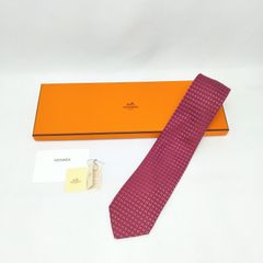 新品タグ 箱付 HERMES エルメス チェーン柄 シルク ネクタイ ピンク