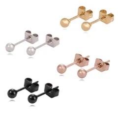 【幅3mm 色：シルバー／ブラック／ゴールド／ローズゴールド 4色セット】[Adelina Style] 丸玉ピアス サージカルステンレス ピアス レディース メンズ ボールピアス 金属アレルギー対応 男女 両耳 プレゼント
