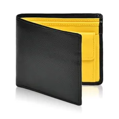 【再入荷！！】　本革 未使用 財布 メンズ 男性 高級 2つ折りサフィアーノレザー イエロー 黒 本革財布 レザー レザー財布 折り財布 本革折り財布 お洒落