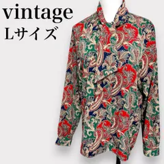 vintage 長袖ボウタイブラウス ペイズリー総柄 レディース ポリシャツ L