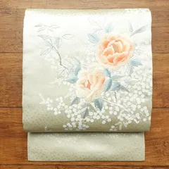 中古 名古屋帯 太鼓柄 正絹 花柄 名古屋仕立て 金・銀
