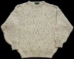 英国製 naturally ケーブル編み ネップ入り ウールニット セーター ナチュラル 3★フィッシャーマン アラン ユーロ オーバーサイズ