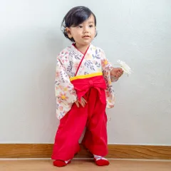 ベビー 袴ロンパース 靴下 セット 女の子 60 70 80 90【ahgset-flowerrose 赤系】