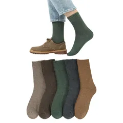 【まもなく終了】男性靴下 カジュアル 5足セット 綿 秋冬 クルーソックス くつした くつした くるぶし 暖かい スポーツソックス メンズ 保温性 メンズ 室内 おしゃれ くつ下 厚手ソックス 23-27cm 冬用 吸汗 靴下 防臭 [DAMILY]