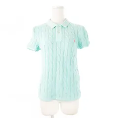 ポロ バイ ラルフローレン Polo by Ralph Lauren ニットポロシャツ 半袖 ケーブル編み ロゴ刺繍 コットン M 青 ブルー サックス /CK14 ■GY19