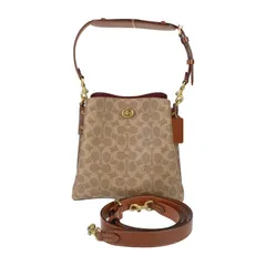 超美品 COACH コーチ ハンドバッグ ウィロウ バケット バッグ シグネチャー C3890 ブラウン系 PVC カーフレザー レディース 2WAY ショルダーバッグ