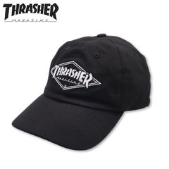 新品 THRASHER スラッシャー キャップ CAP 帽子 カーブドバイザー 刺繍 ロゴ ステッカー スケボー スケートボード スケーター ストリート カジュアル シンプル ワンポイント 綿 コットン ユニセックス メンズ レディース 黒 ブラック