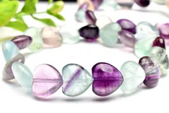 マルチカラー フローライト　11-12x12mm　ハート ブレスレット 1個売り パワーストーン 天然石 _BG5526-2