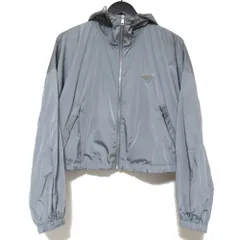 美品 20AW PRADA プラダ トライアングルロゴ リサイクルナイロン ジップアップ フーディー クロップド ジャケット パーカー 40 グレー レディース 古着 中古 USED