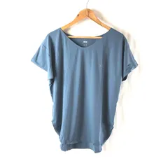 ユニクロ UNIQLO Tシャツ ロング 半袖 Vネック エアリズムシームレス タグ付き ブルー くすみブルー系 Ｍサイズ 2025090200220