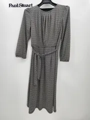 Paul Stuart 幾何学柄 ワンピース 黒白 総柄 サイズ6 ベルト付き ポールスチュアート