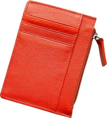 Four leaf コンパクトx収納力 薄型 財布 小銭入れ付き カードケース フラグメントケース ミニ財布 ウォレット 小さい財布 薄い 本革 牛革 ６枚収納(オレンジ)