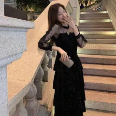 新品未使用 レディースファッション 人気商品 結婚式　パーティーにぴったり！ひざ丈レースドットフリルワンピース