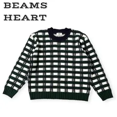 【Knitwear】コットンブレンド　BEAMS HEART ビームスハート チェック柄 コットン ニット セーター サイズM～L相当程度　グリーン系　レディース